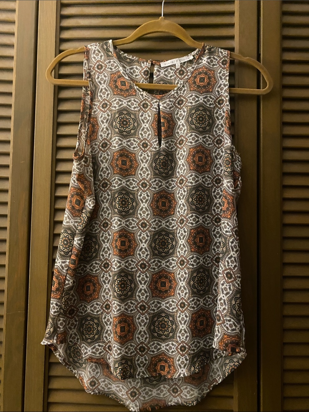 Violet & Claire Brown and Orange Mosaic Sleeveless Tank